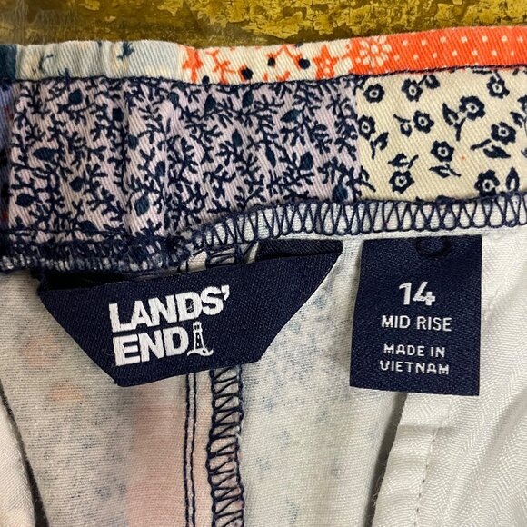 Lands' End Floral Patchwork Pull On Pants Sz 14 Country Boho Cottage Mid Rise - Picture 8 of 8